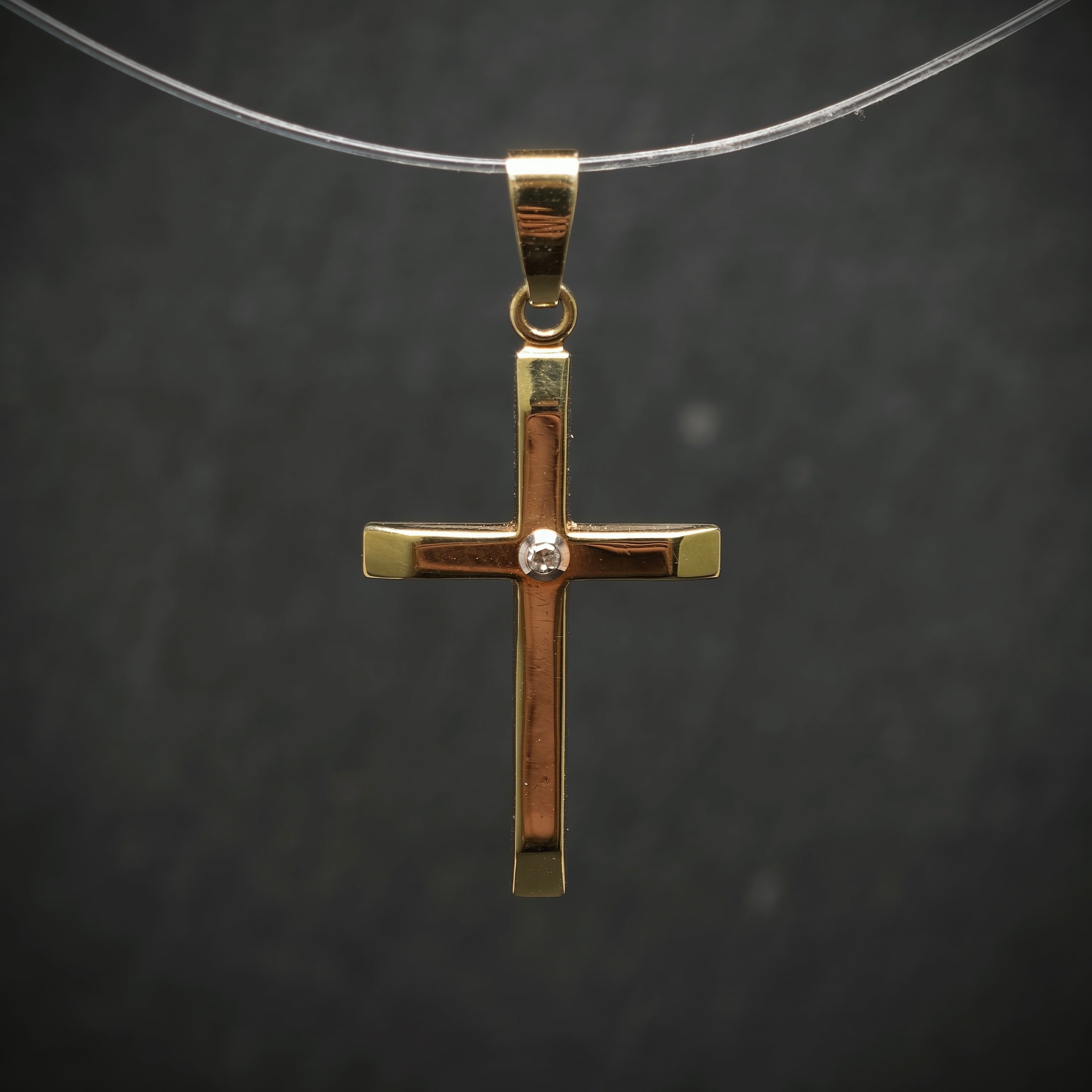 Anhänger ,,Kreuz'' 585/- Gelbgold mit 1 Diamant