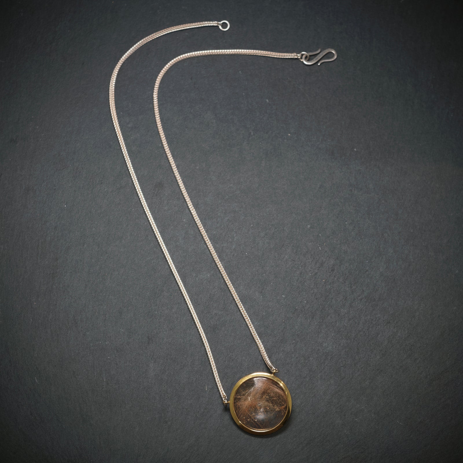 Kette 750/- Gelbgold 925/- Silber mit 1 Rutilquarz