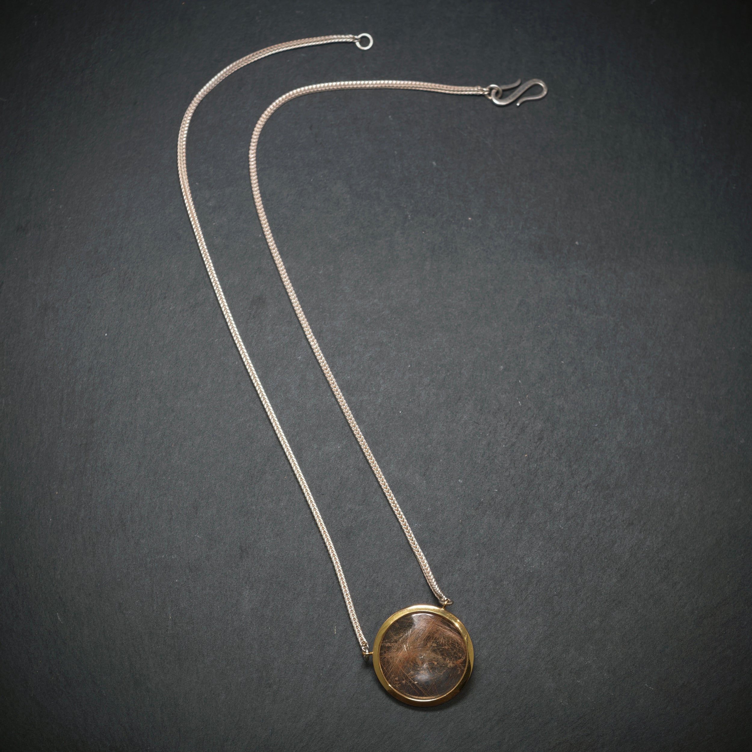 Kette 750/- Gelbgold 925/- Silber mit 1 Rutilquarz
