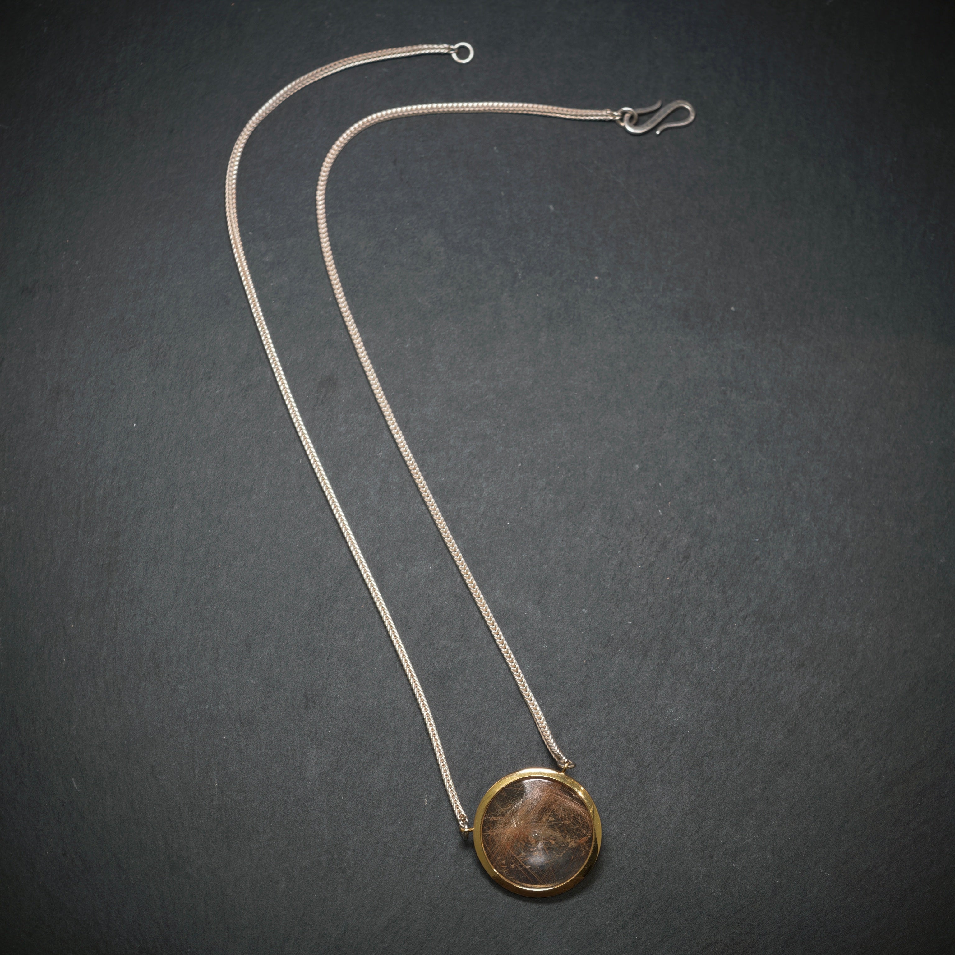 Kette 750/- Gelbgold 925/- Silber mit 1 Rutilquarz