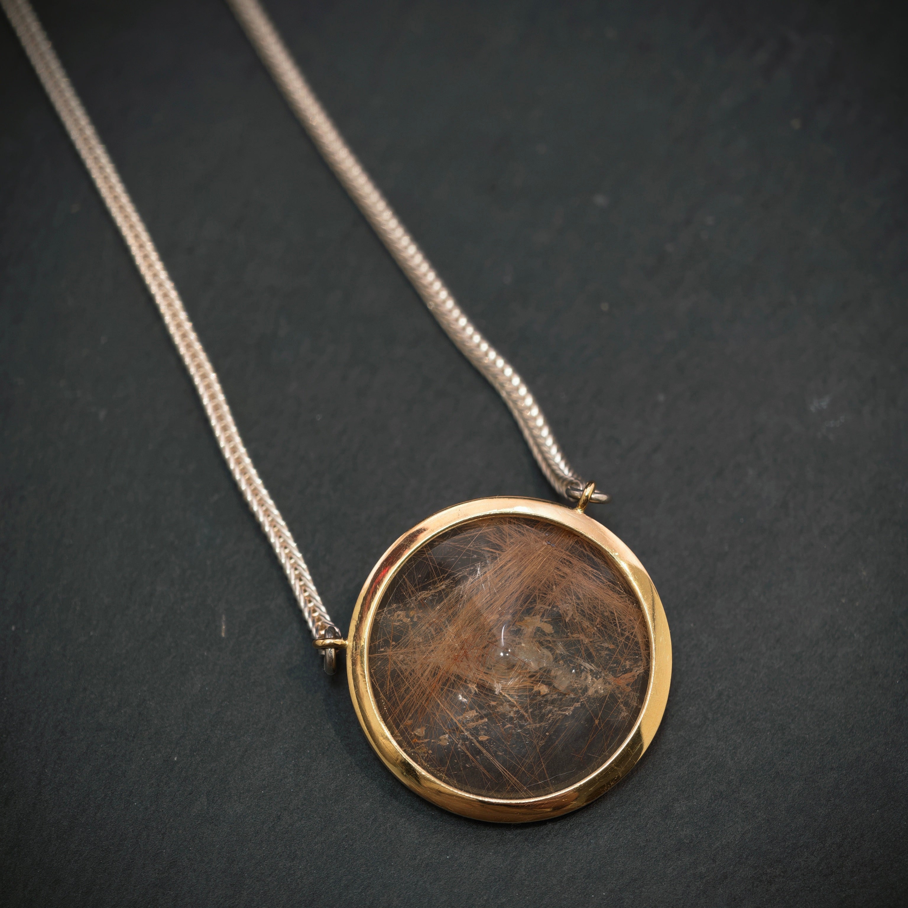 Kette 750/- Gelbgold 925/- Silber mit 1 Rutilquarz