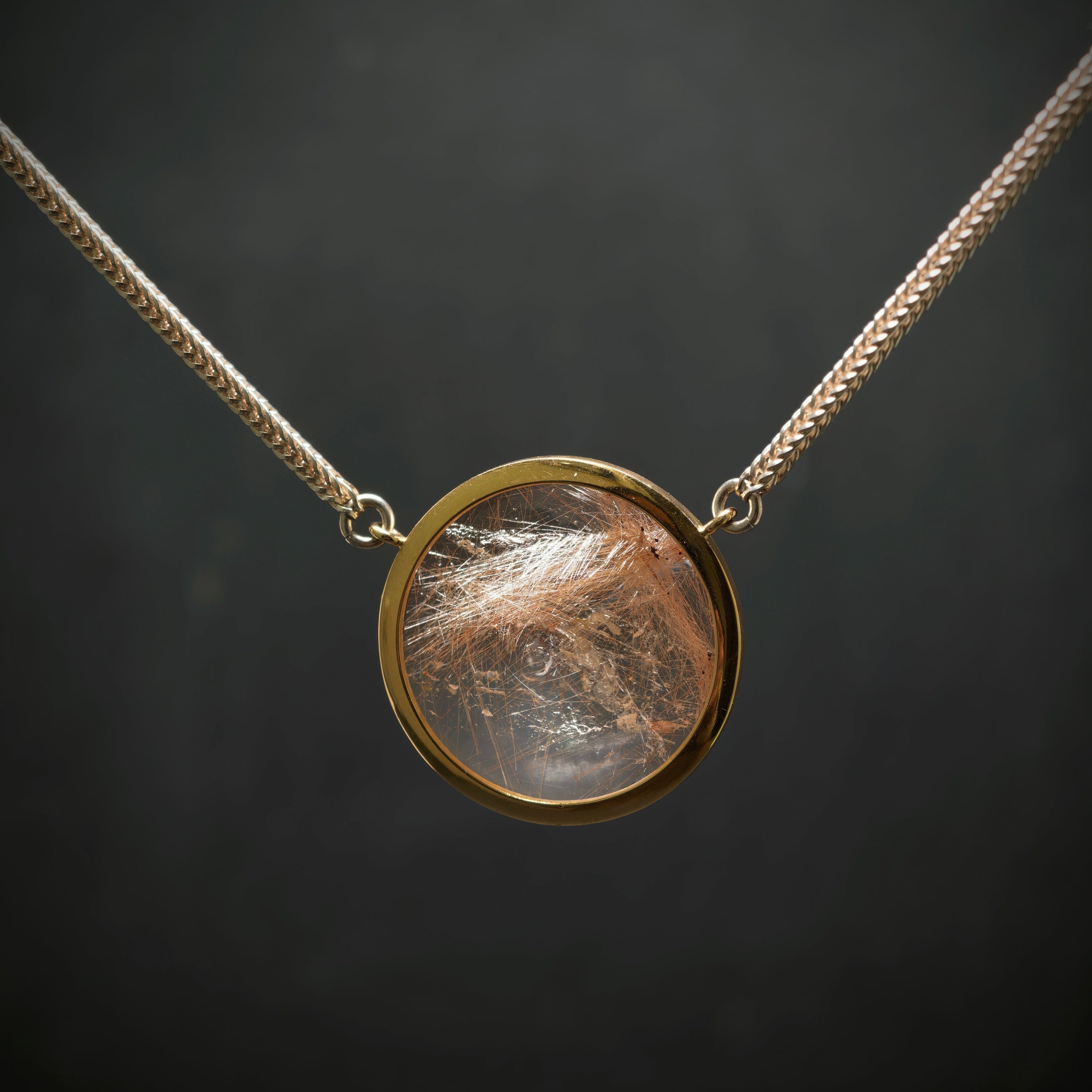 Kette 750/- Gelbgold 925/- Silber mit 1 Rutilquarz