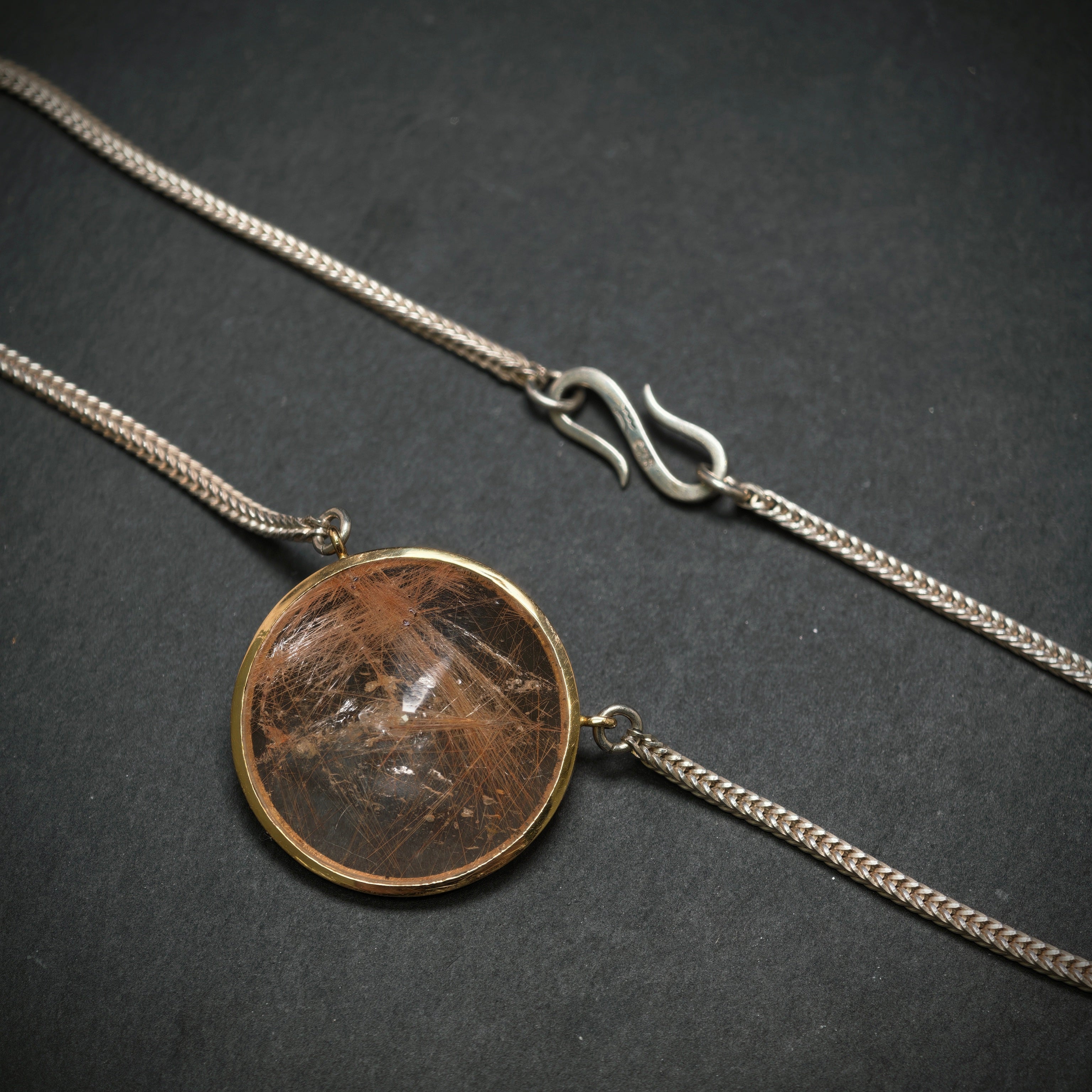 Kette 750/- Gelbgold 925/- Silber mit 1 Rutilquarz