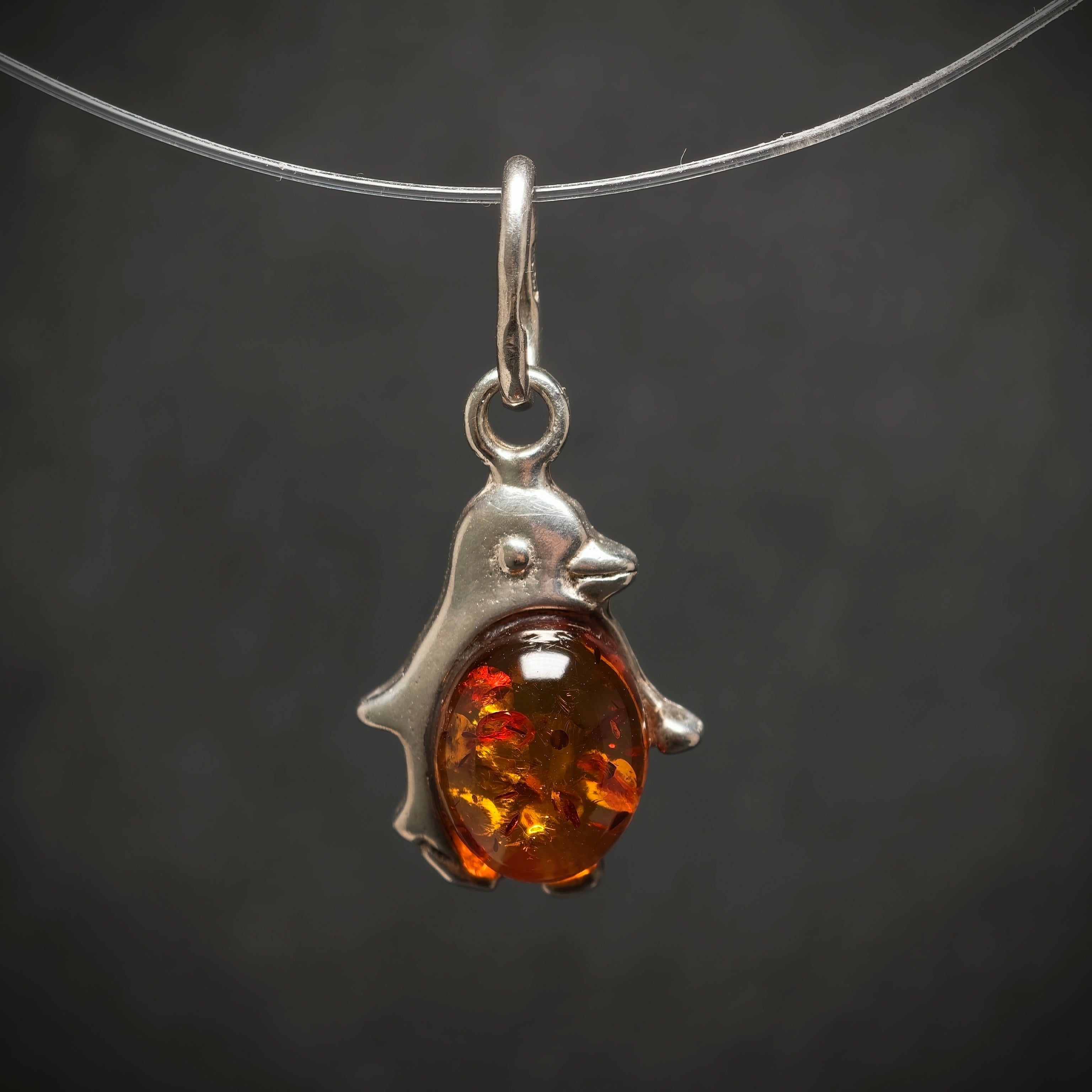 Anhänger ,,Pinguin'' 925/- Silber mit 1 Bernstein