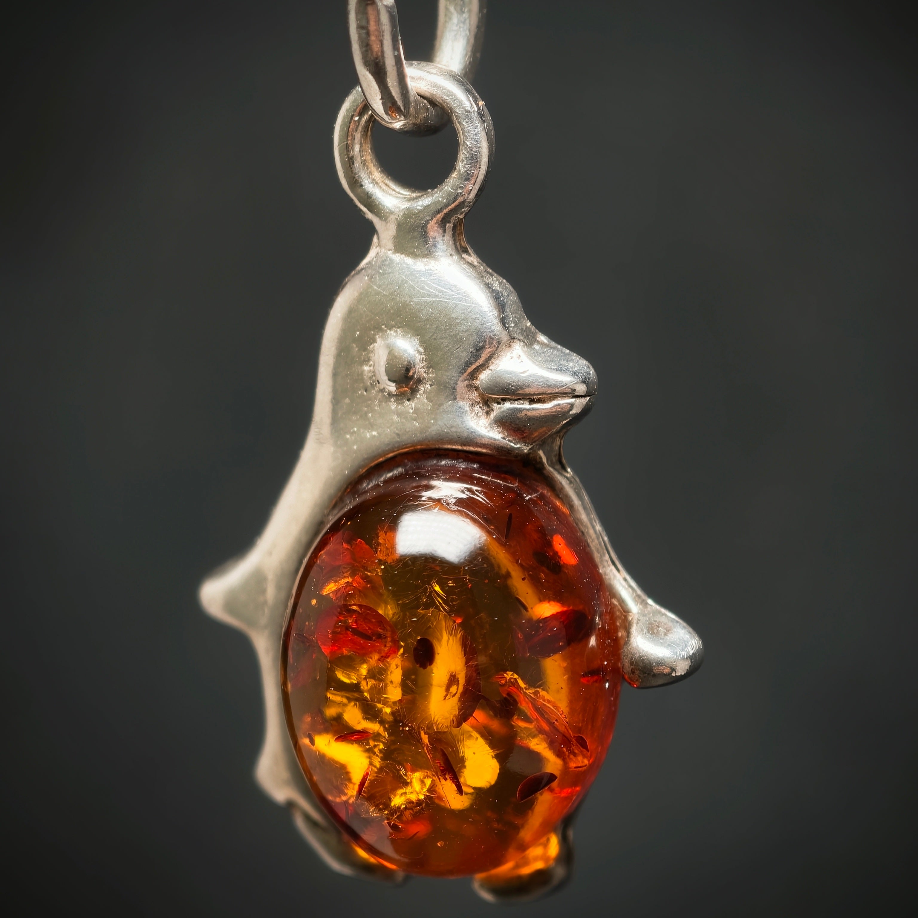 Anhänger ,,Pinguin'' 925/- Silber mit 1 Bernstein