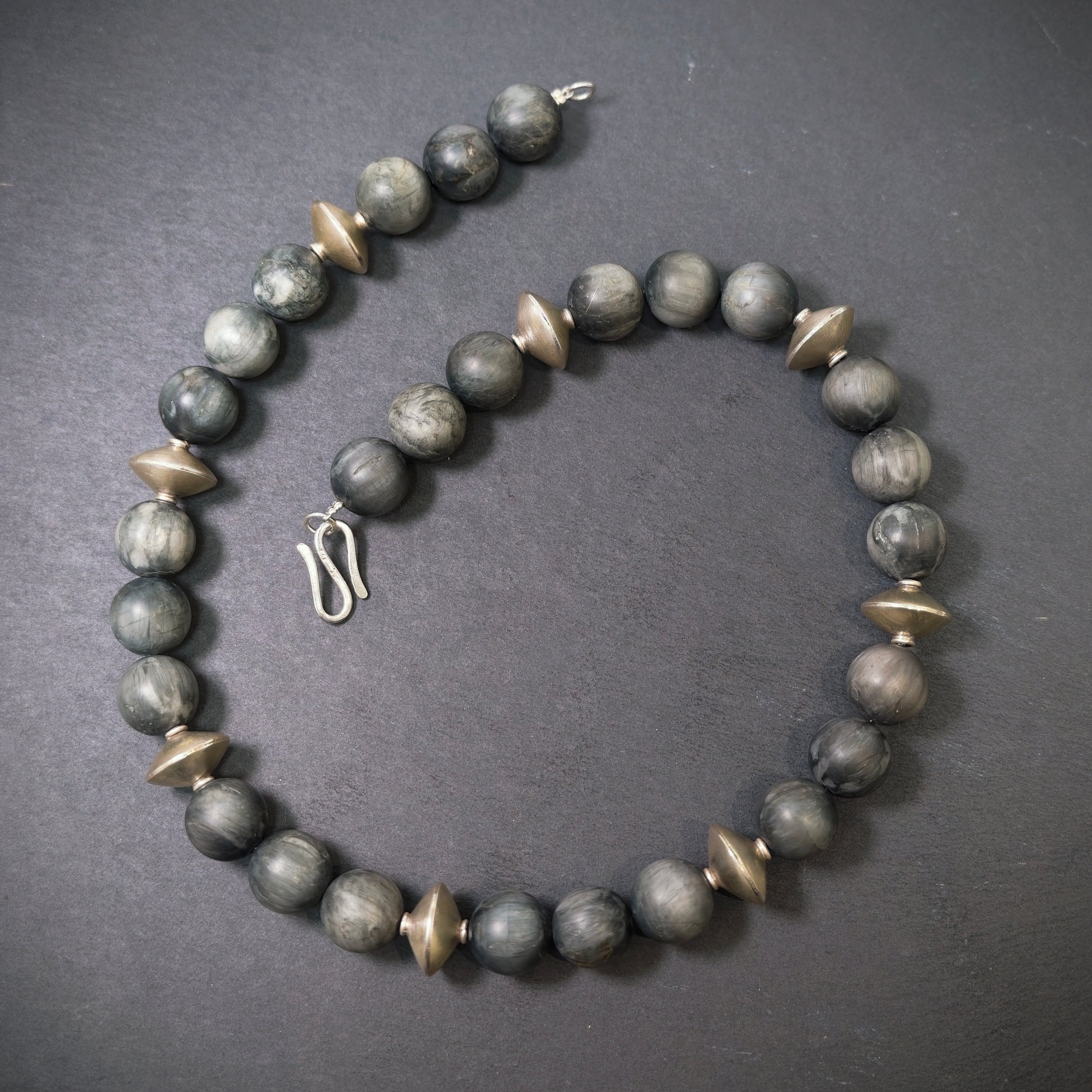 Kette 925/- Silber mit 27 Jaspissen