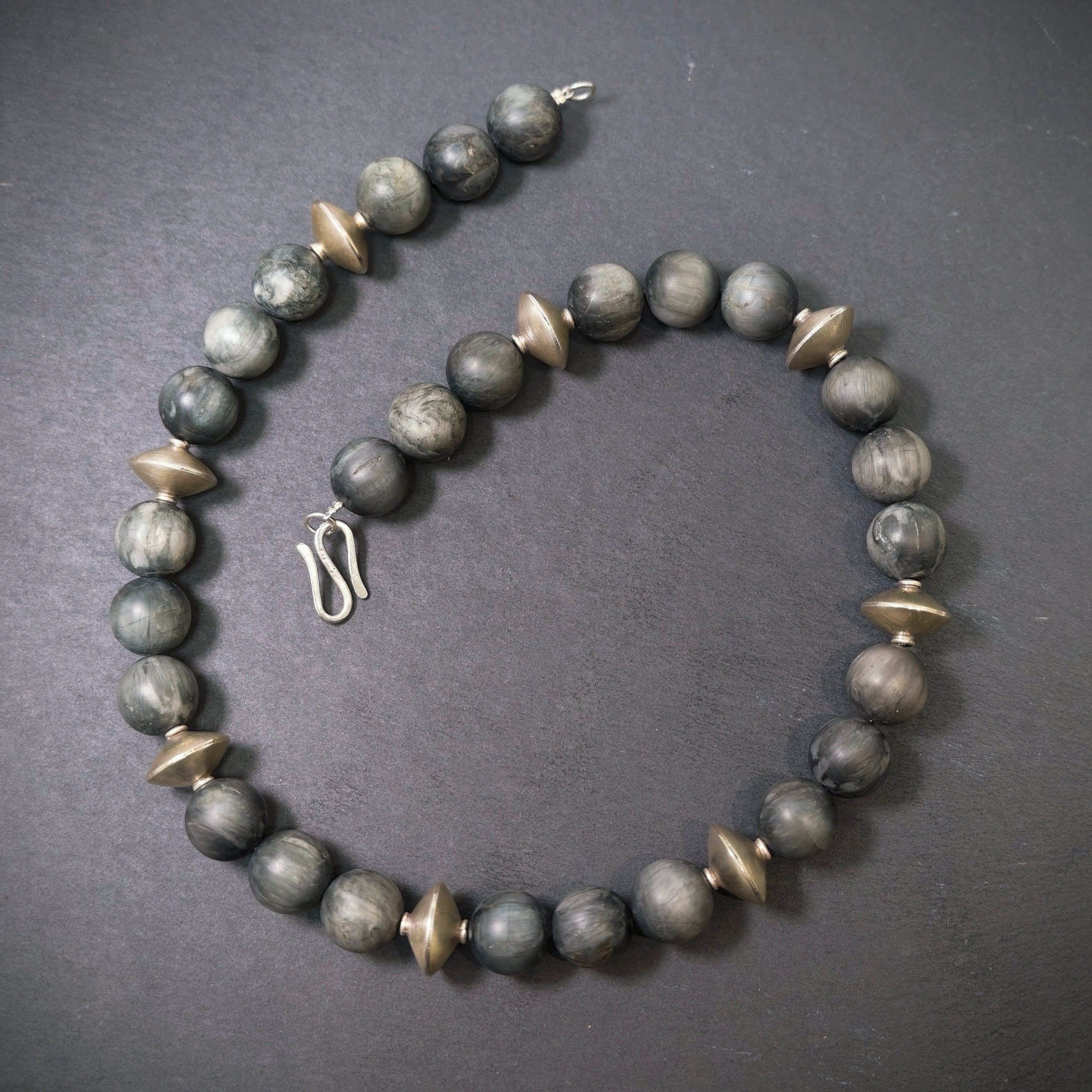 Kette 925/- Silber mit 27 Jaspissen