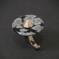 Handgefertigter Zweifingerring 925/- Silber mit 1 Schneeflocken-Obsidian