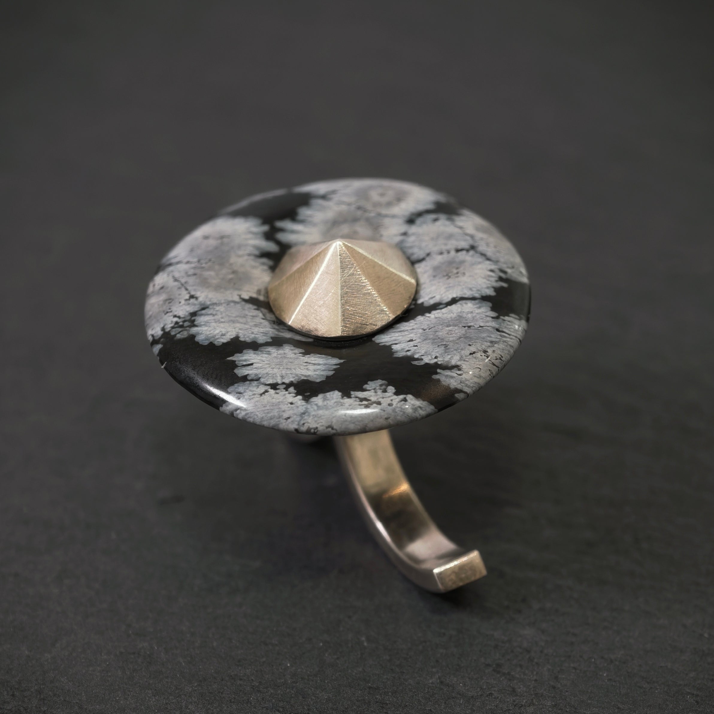 Zweifingerring 925/- Silber mit 1 Schneeflocken-Obsidian