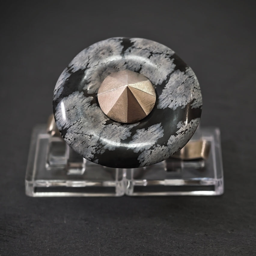 Zweifingerring 925/- Silber mit 1 Schneeflocken-Obsidian