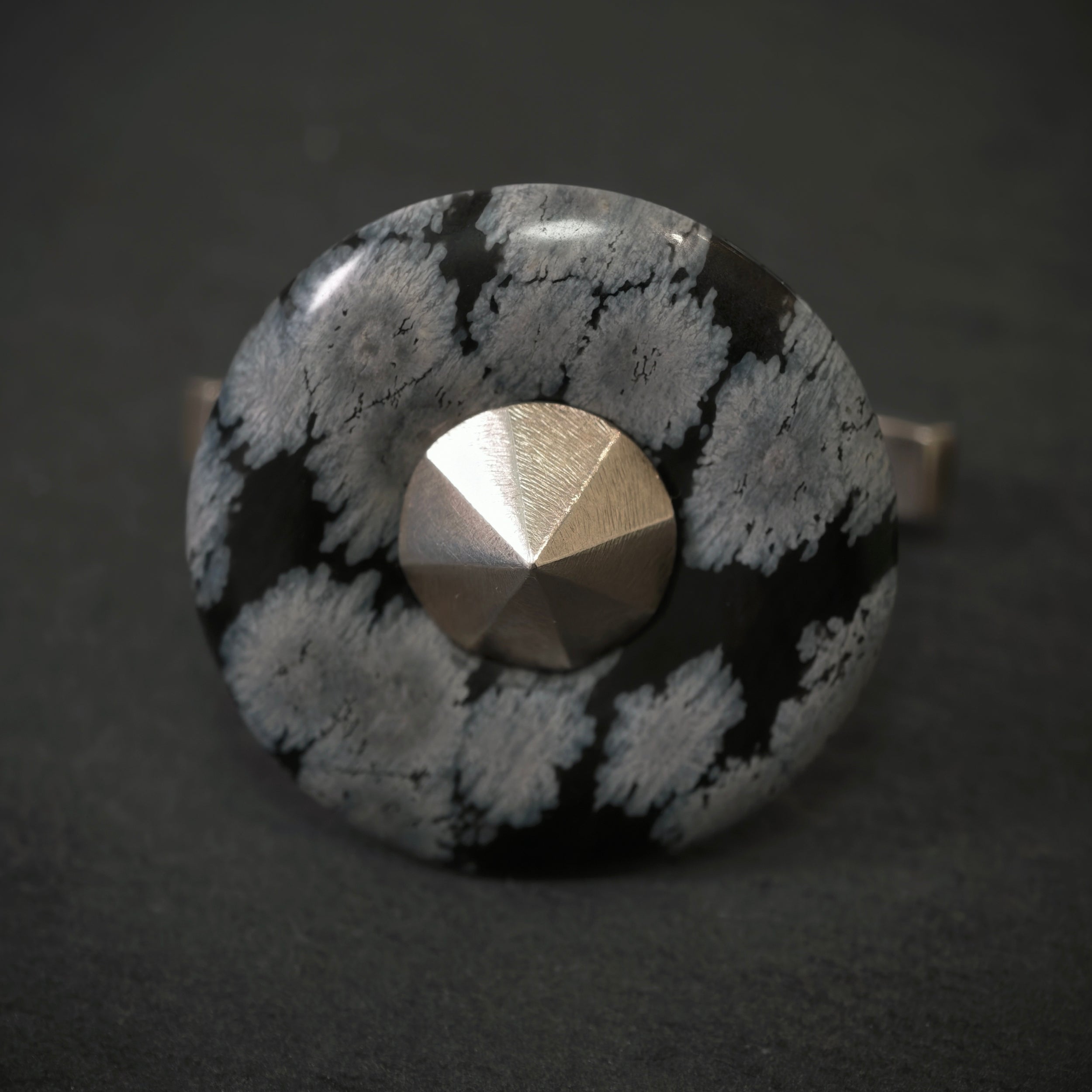 Zweifingerring 925/- Silber mit 1 Schneeflocken-Obsidian