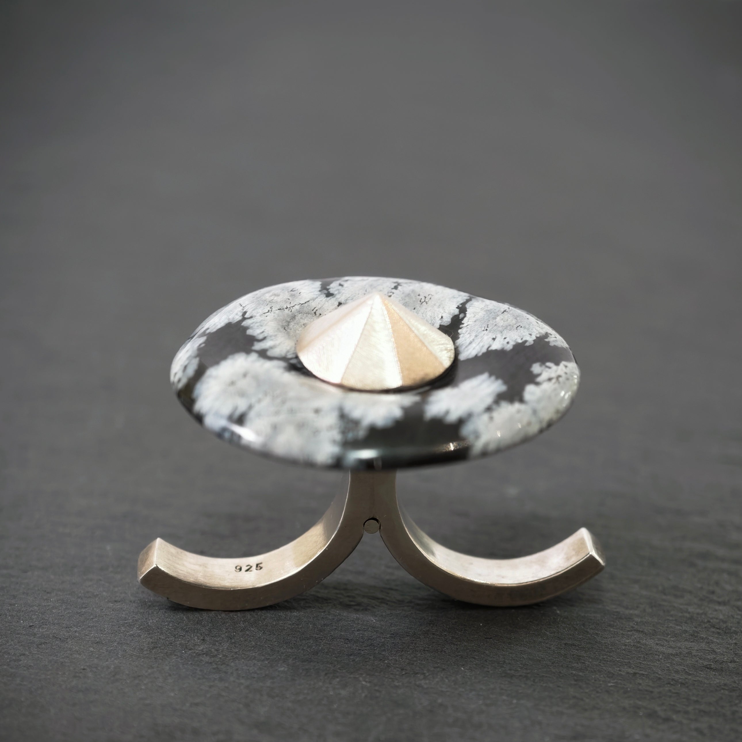 Zweifingerring 925/- Silber mit 1 Schneeflocken-Obsidian