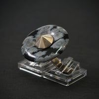 Handgefertigter Zweifingerring 925/- Silber mit 1 Schneeflocken-Obsidian