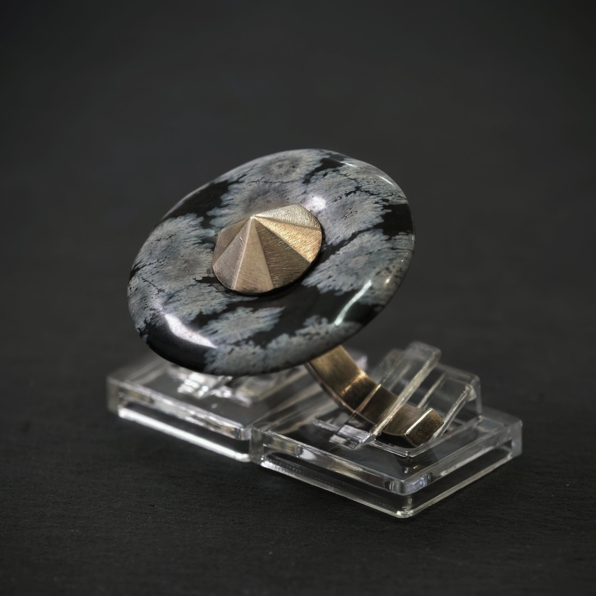 Zweifingerring 925/- Silber mit 1 Schneeflocken-Obsidian