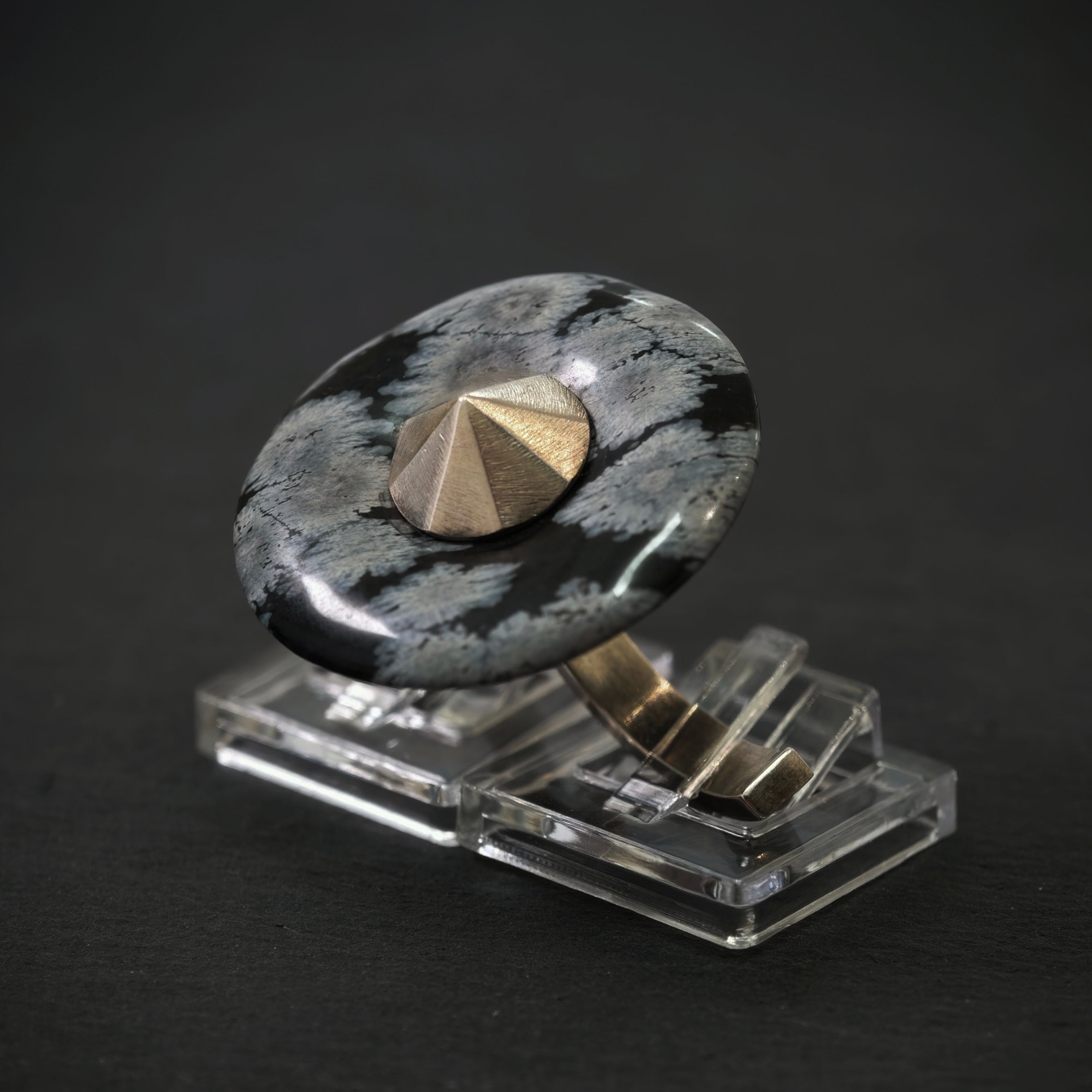 Zweifingerring 925/- Silber mit 1 Schneeflocken-Obsidian