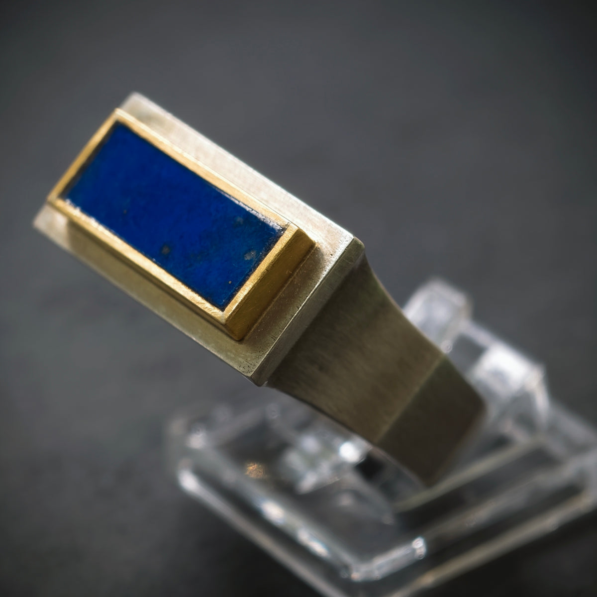 Handgefertigter Ring 750/- Gelbgold 925/- Silber mit 1 Lapis Lazuli