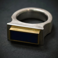 Handgefertigter Ring 750/- Gelbgold 925/- Silber mit 1 Lapis Lazuli