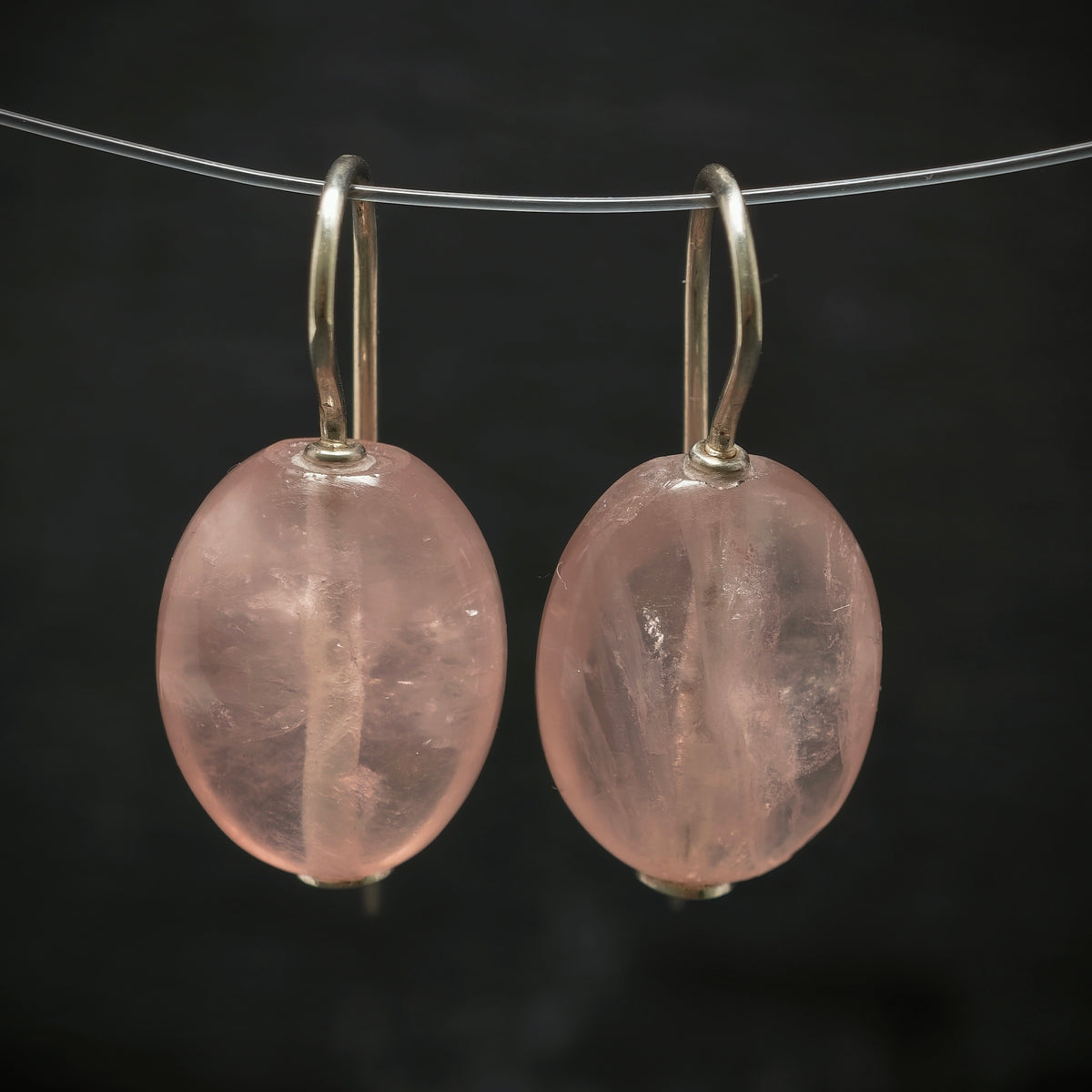 Handgefertigte Ohrringe 925/- Silber mit 2 Rosenquarze