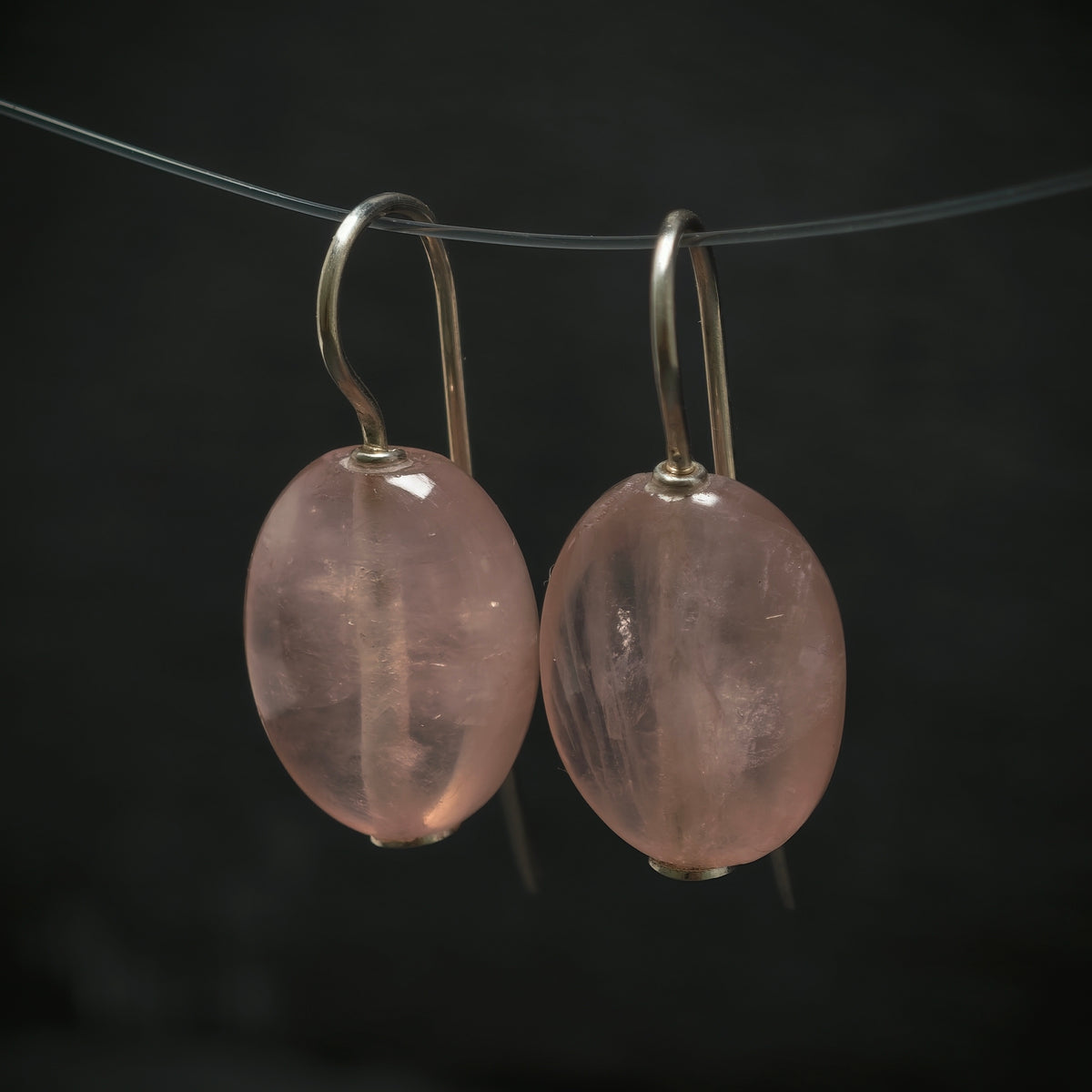 Handgefertigte Ohrringe 925/- Silber mit 2 Rosenquarze