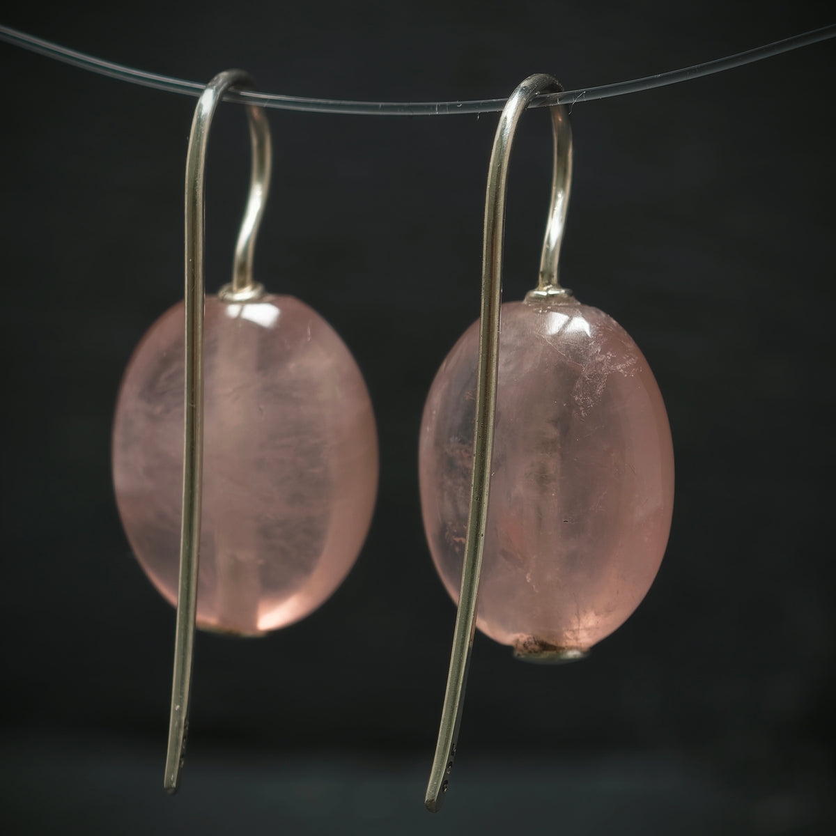 Handgefertigte Ohrringe 925/- Silber mit 2 Rosenquarze
