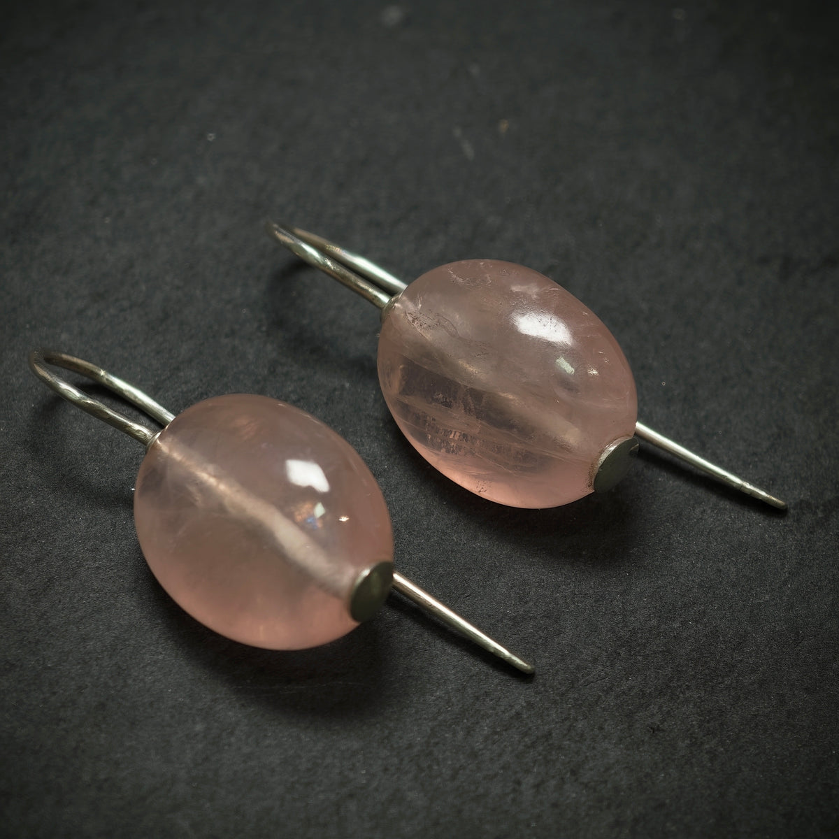 Handgefertigte Ohrringe 925/- Silber mit 2 Rosenquarze
