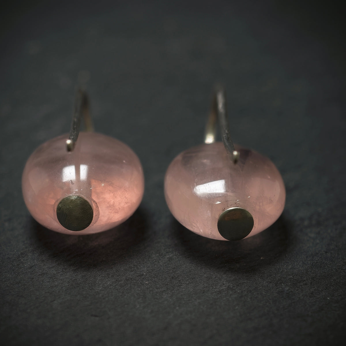 Handgefertigte Ohrringe 925/- Silber mit 2 Rosenquarze