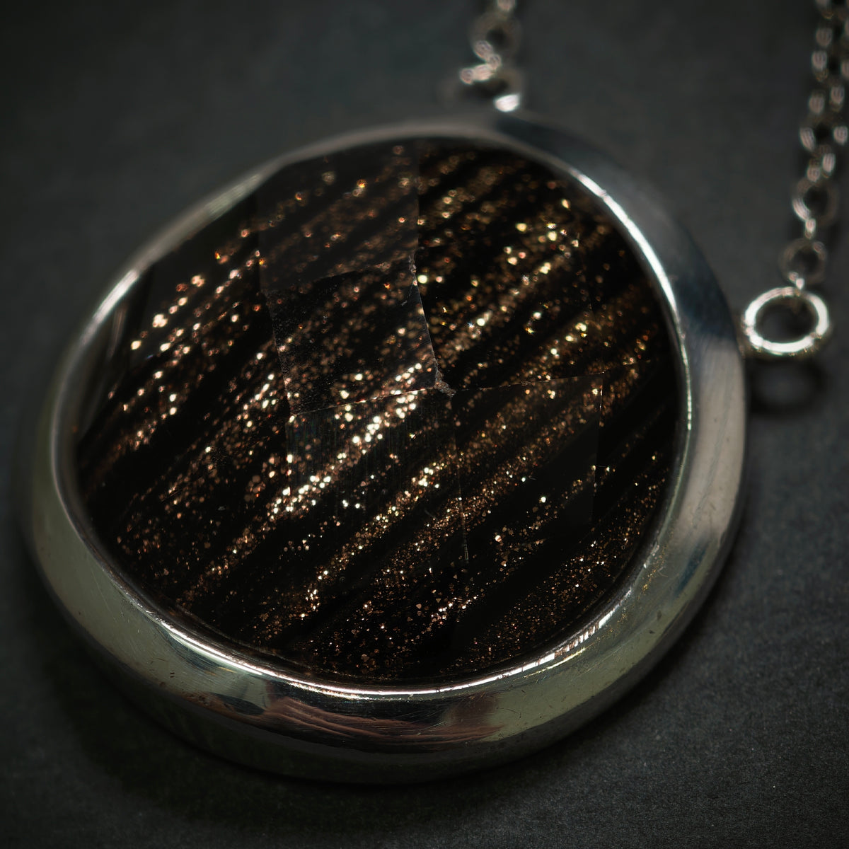 Kette 925/- Silber mit 1 Gold-Braunen Stein