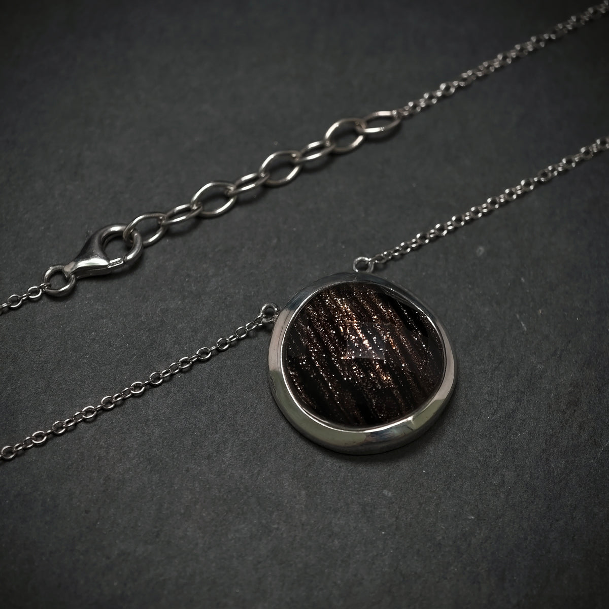 Kette 925/- Silber mit 1 Gold-Braunen Stein