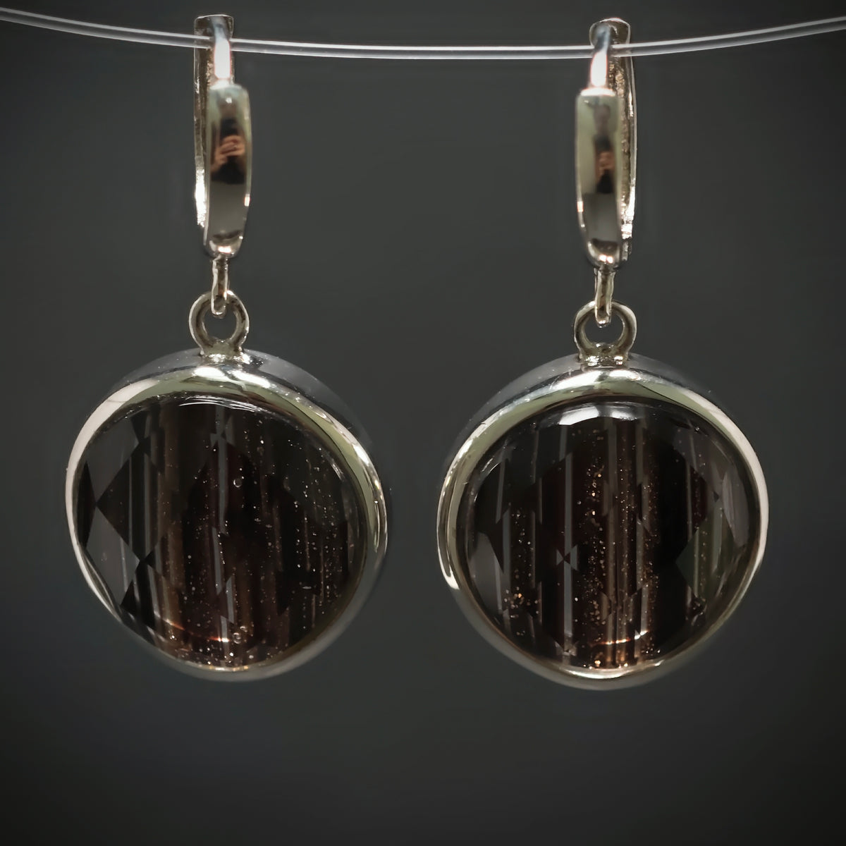 Ohrringe 925/- Silber mit 2 Gold-Braunen Steinen