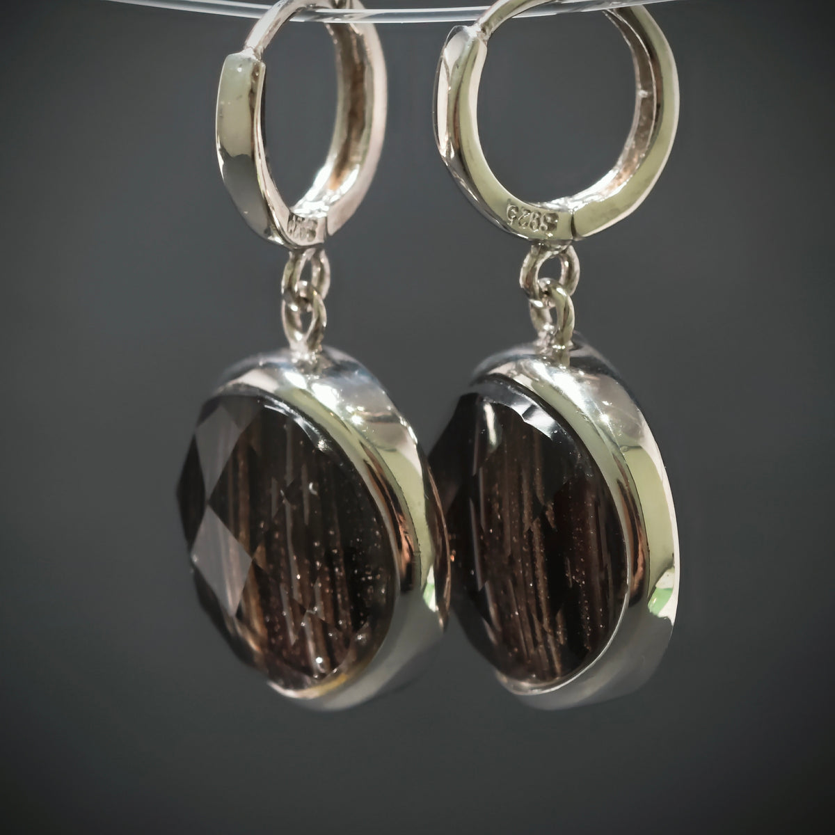 Ohrringe 925/- Silber mit 2 Gold-Braunen Steinen