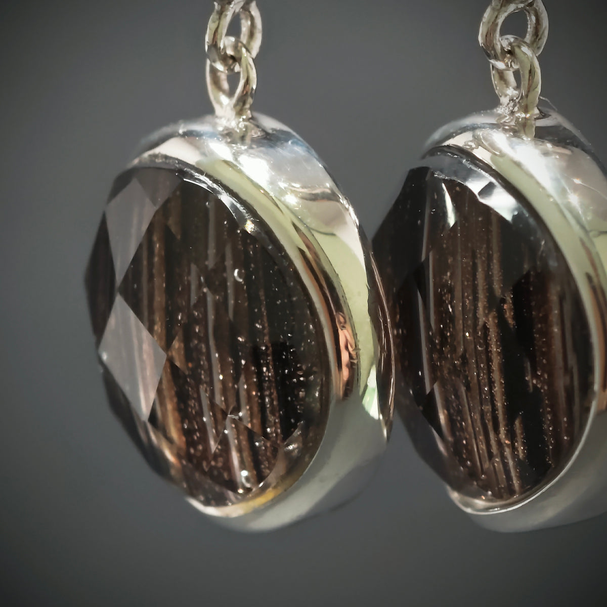 Ohrringe 925/- Silber mit 2 Gold-Braunen Steinen