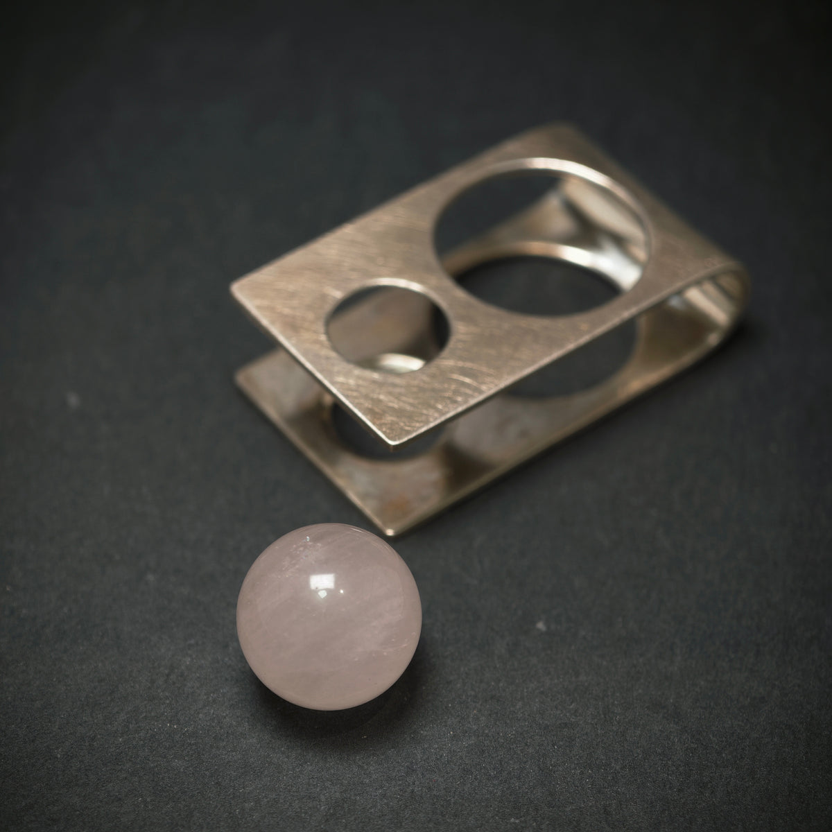 Handgefertigter Ring 925/- Silber mit 1 Rosenquarz