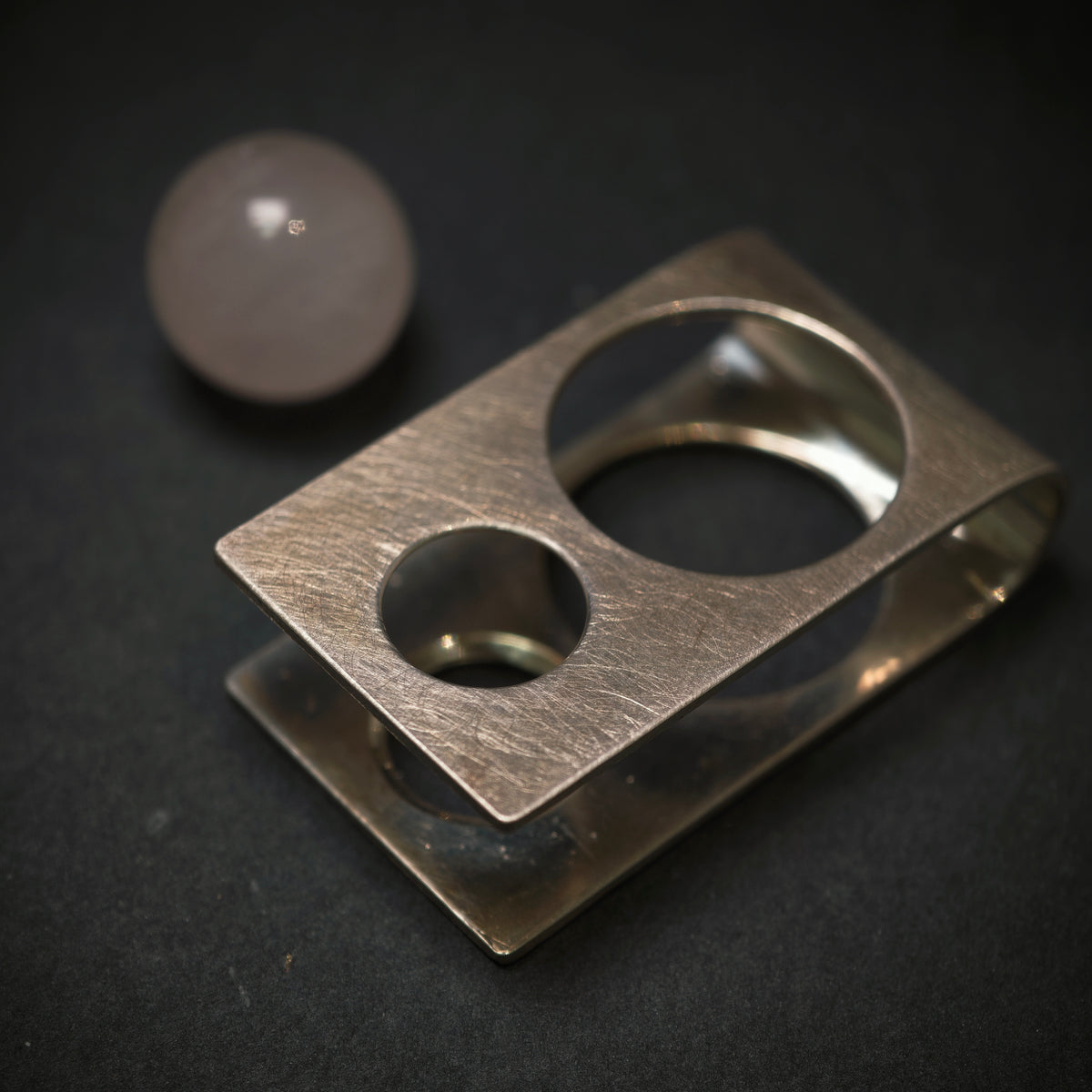 Handgefertigter Ring 925/- Silber mit 1 Rosenquarz